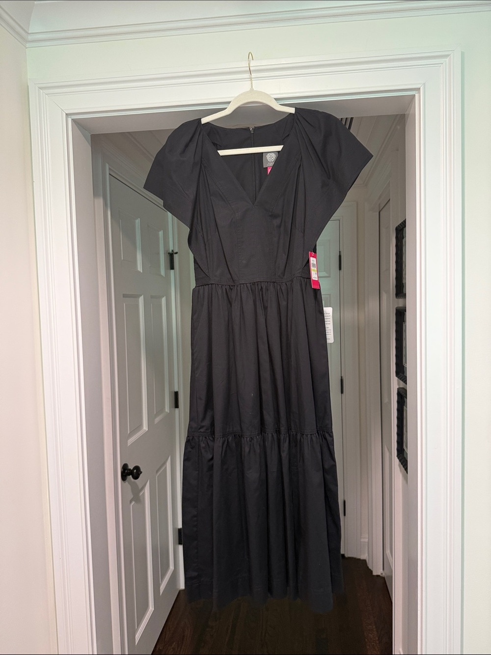 Vince Camuto Black V-Neck Tiered Maxi Dress